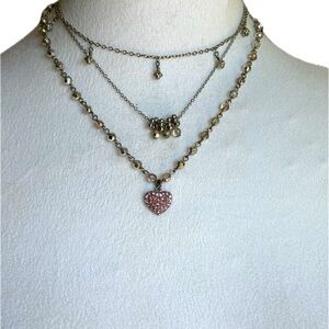 💓 Cookie Lee Pink Crystal Heart 3-tier Layered Necklace